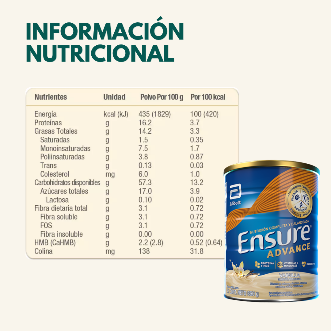 Ensure® Advance Lata En Polvo Sabor Vainilla 850g